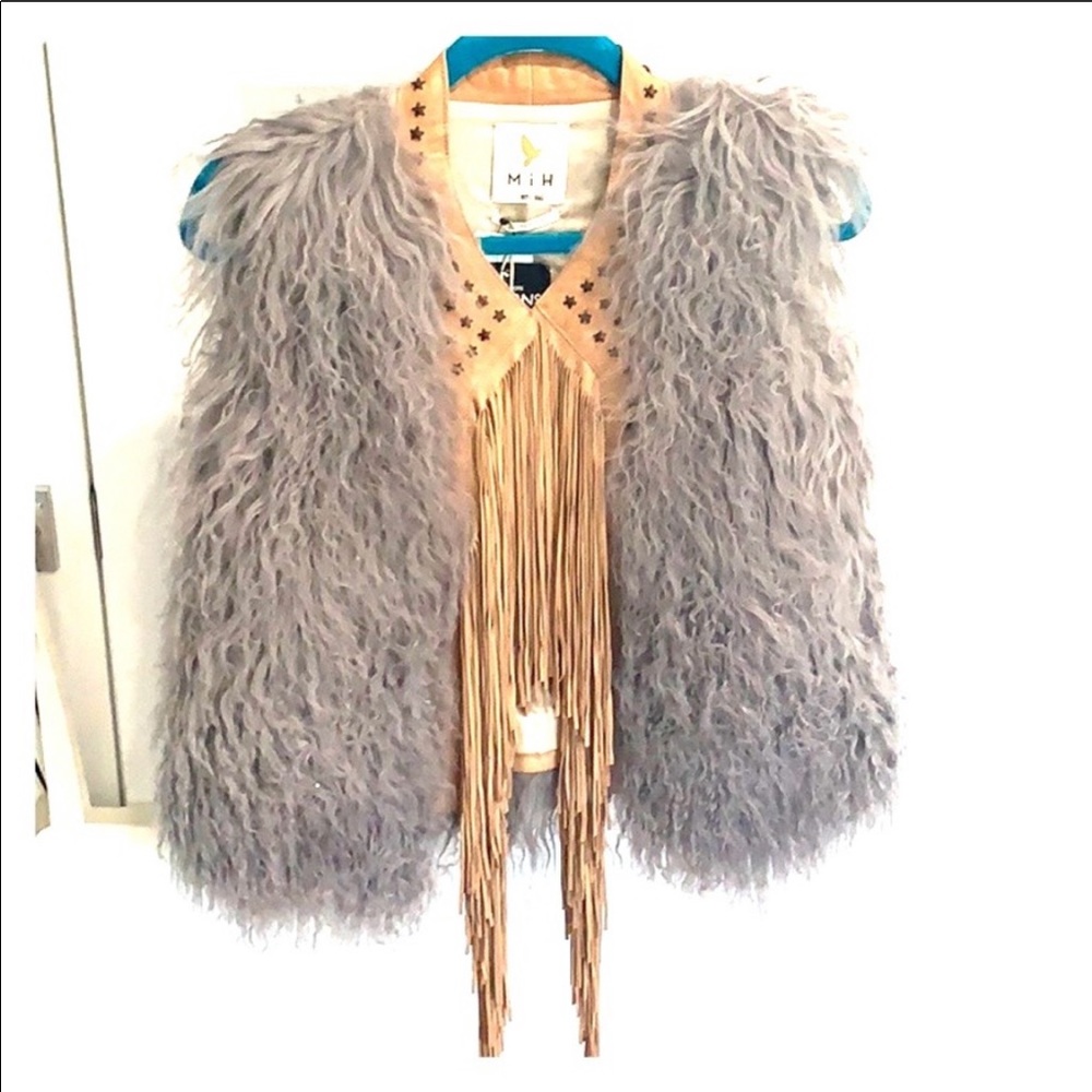 💥NWT💥MiH jeans leather fringe sheepskin vest